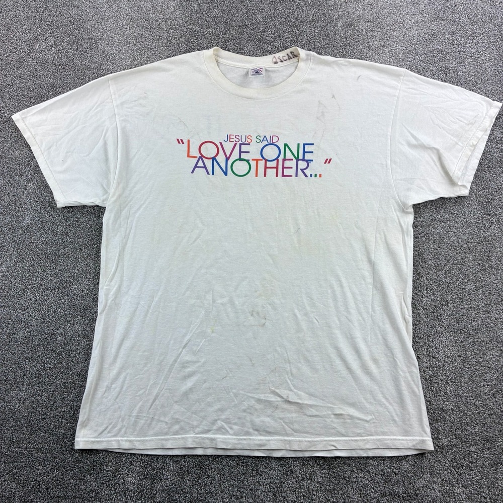 Vintage Love One Another Jesus Shirt Mens 2XL White Cotton Love One Another